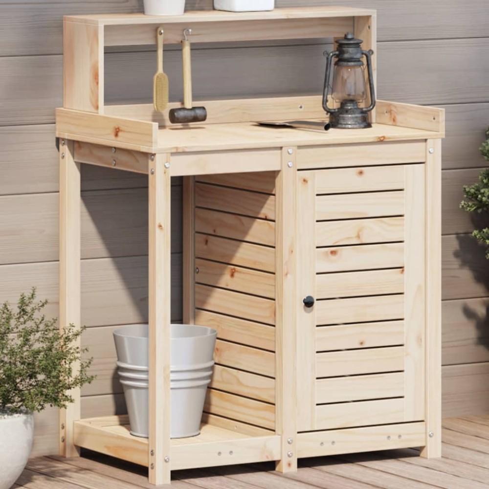 vidaXL Masă de plantare cu rafturi, 82,5x50x109,5 cm, lemn masiv pin