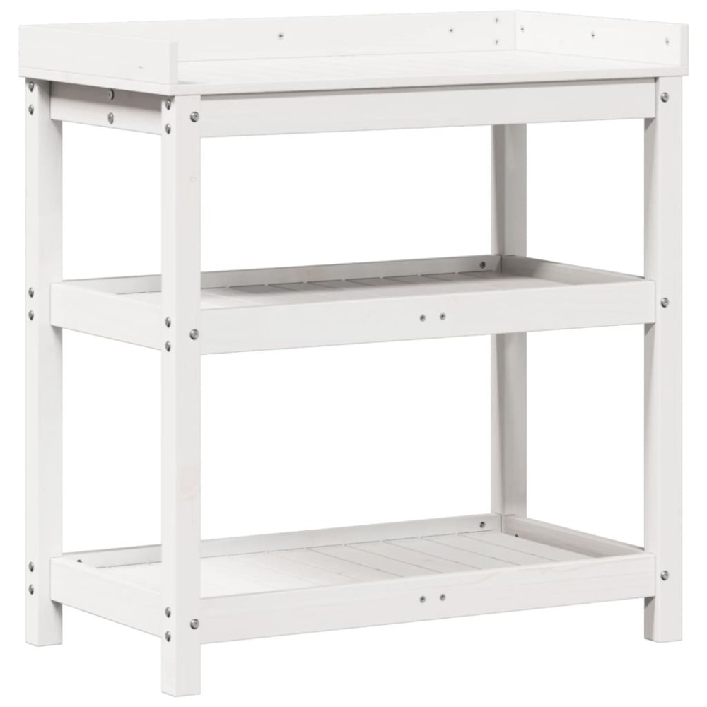 vidaXL Masă de plantare cu rafturi alb 82,5x45x86,5 cm lemn masiv pin