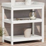 vidaXL Masă de plantare cu rafturi alb 82,5x45x86,5 cm lemn masiv pin vidaXL Masă de plantare cu rafturi alb 82,5x45x86,5 cm lemn masiv pin