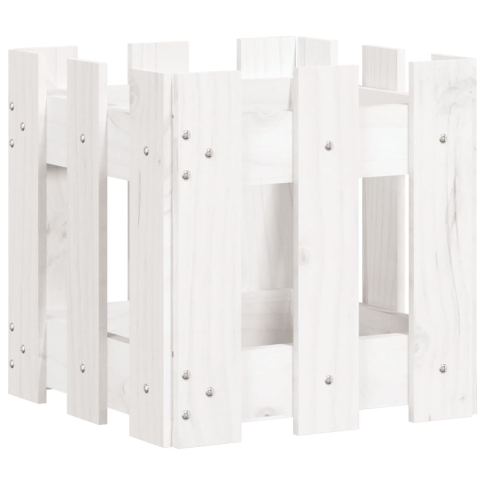 vidaXL Jardinieră grădină design gard, alb, 30x30x30 cm lemn masiv pin