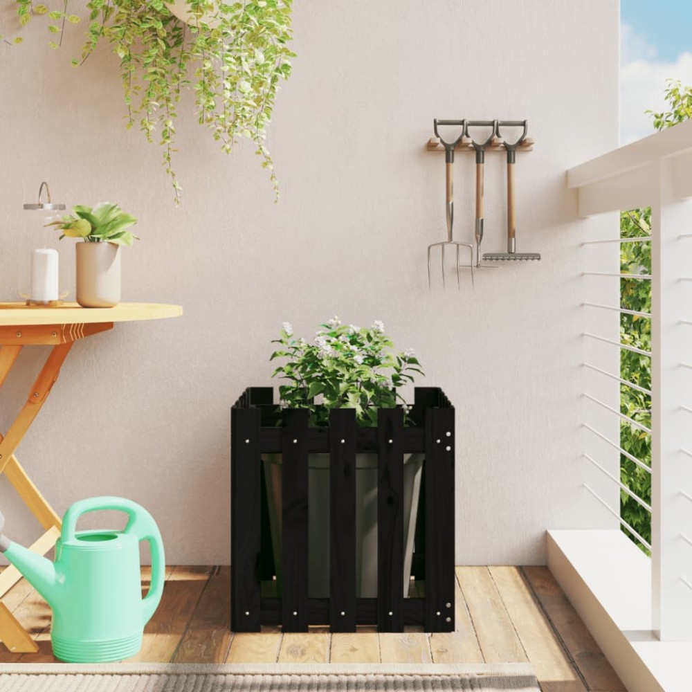 vidaXL Jardinieră grădină design gard negru 50x50x50 cm lemn masiv pin