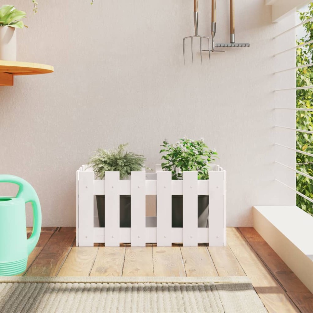 vidaXL Jardinieră grădină design gard, alb, 60x30x30 cm lemn masiv pin