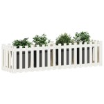 vidaXL Pat înălțat grădină design gard alb 200x50x50cm lemn pin tratat vidaXL Pat înălțat grădină design gard alb 200x50x50cm lemn pin tratat