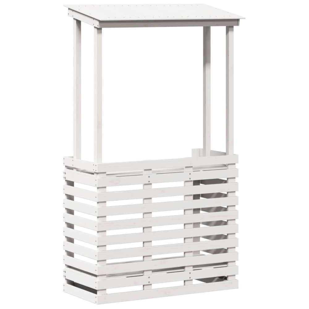 vidaXL Masă bar de exterior cu acoperiș, alb, 112,5x57x195,5 cm, lemn
