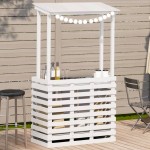 vidaXL Masă bar de exterior cu acoperiș, alb, 112,5x57x195,5 cm, lemn vidaXL Masă bar de exterior cu acoperiș, alb, 112,5x57x195,5 cm, lemn