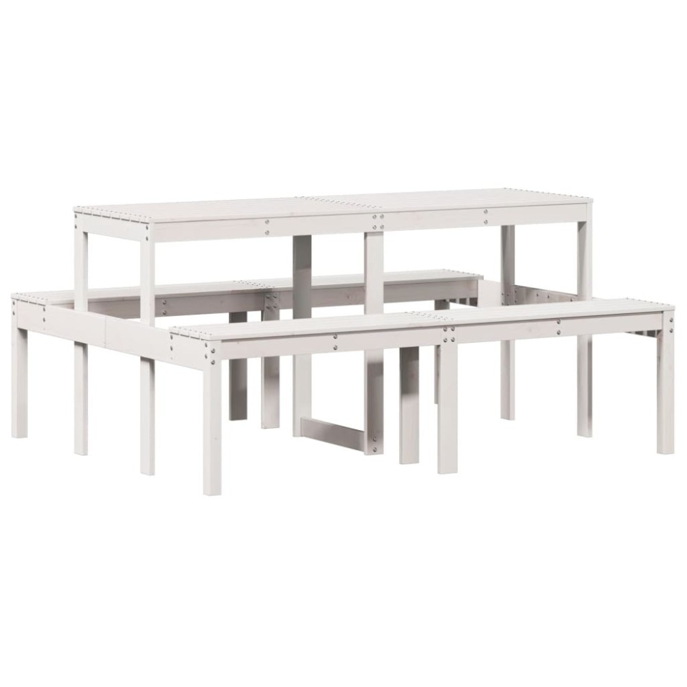 vidaXL Masă de picnic, alb, 160x134x75 cm, lemn masiv de pin
