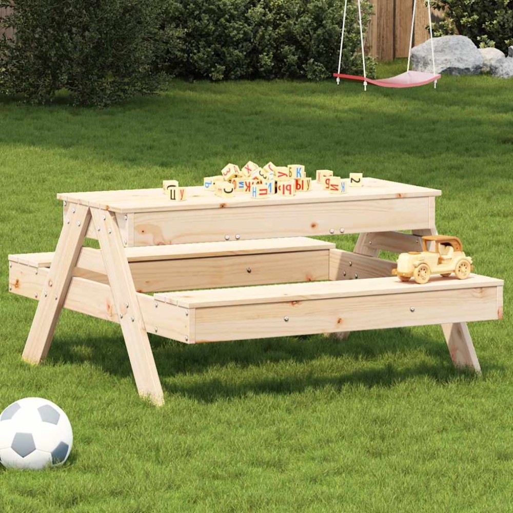 vidaXL Masă de picnic cu groapă de nisip pentru copii, lemn masiv pin