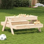 vidaXL Masă de picnic cu groapă de nisip pentru copii, lemn masiv pin