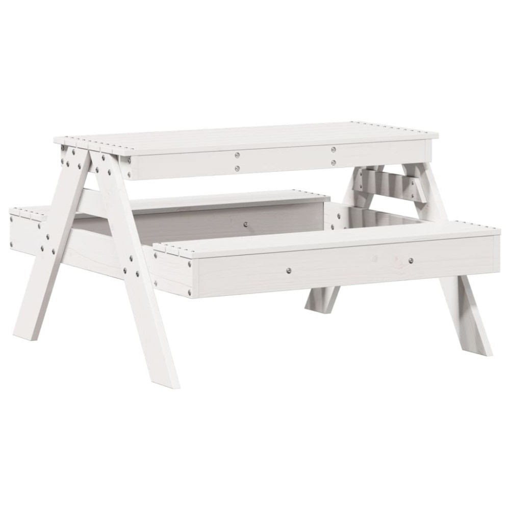 vidaXL Masă de picnic pentru copii, alb, 88x97x52 cm, lemn masiv pin