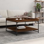 vidaXL Măsuță cafea, stejar maro, 80x80x45 cm lemn prelucrat și fier vidaXL Măsuță cafea, stejar maro, 80x80x45 cm lemn prelucrat și fier