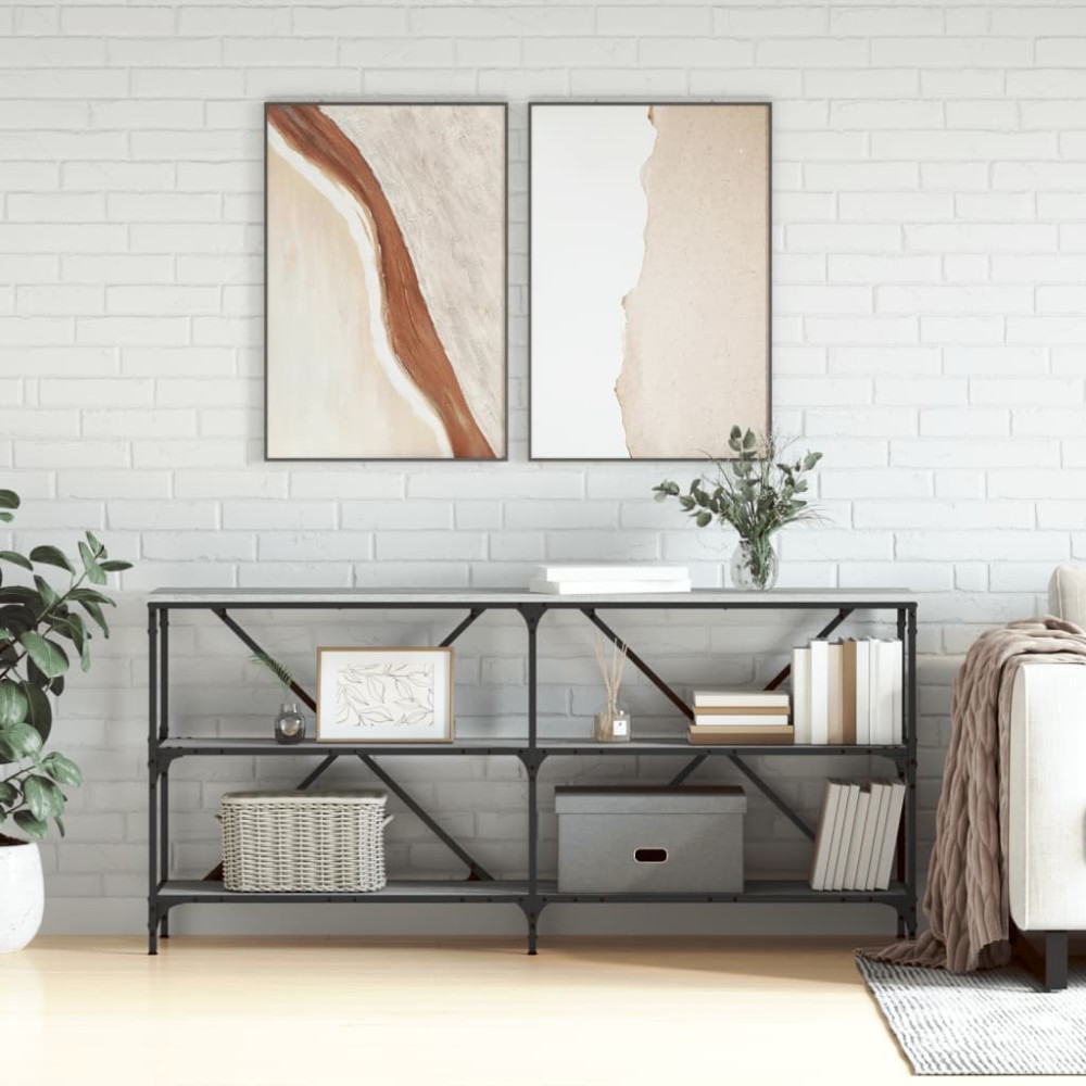 vidaXL Masă consolă, gri sonoma, 160x30x75 cm, lemn prelucrat și fier