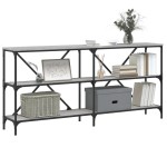 vidaXL Masă consolă, gri sonoma, 160x30x75 cm, lemn prelucrat și fier