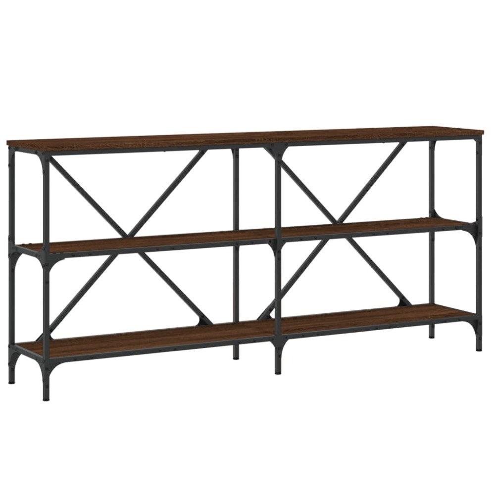 vidaXL Masă consolă stejar maro, 160x30x75 cm, lemn prelucrat și fier