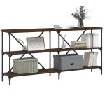 vidaXL Masă consolă stejar maro, 160x30x75 cm, lemn prelucrat și fier vidaXL Masă consolă stejar maro, 160x30x75 cm, lemn prelucrat și fier