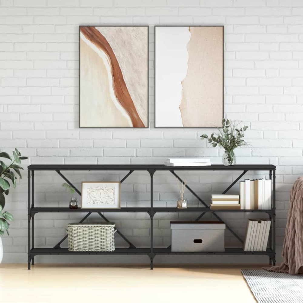 vidaXL Masă consolă, negru, 180x30x75 cm, lemn prelucrat și fier