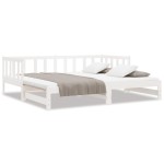 vidaXL Pat de zi extensibil, alb, 2x(90x200) cm, lemn masiv de pin