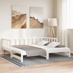 vidaXL Pat de zi extensibil, alb, 2x(90x200) cm, lemn masiv de pin
