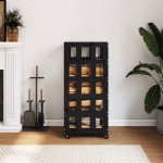 vidaXL Suport de bușteni cu roți, negru, 40x49x110 cm, lemn masiv pin vidaXL Suport de bușteni cu roți, negru, 40x49x110 cm, lemn masiv pin