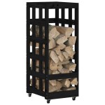 vidaXL Suport de bușteni cu roți, negru, 40x49x110 cm, lemn masiv pin vidaXL Suport de bușteni cu roți, negru, 40x49x110 cm, lemn masiv pin