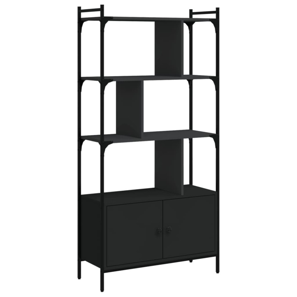 vidaXL Bibliotecă cu uși, negru, 76,5x30x154,5 cm, lemn compozit