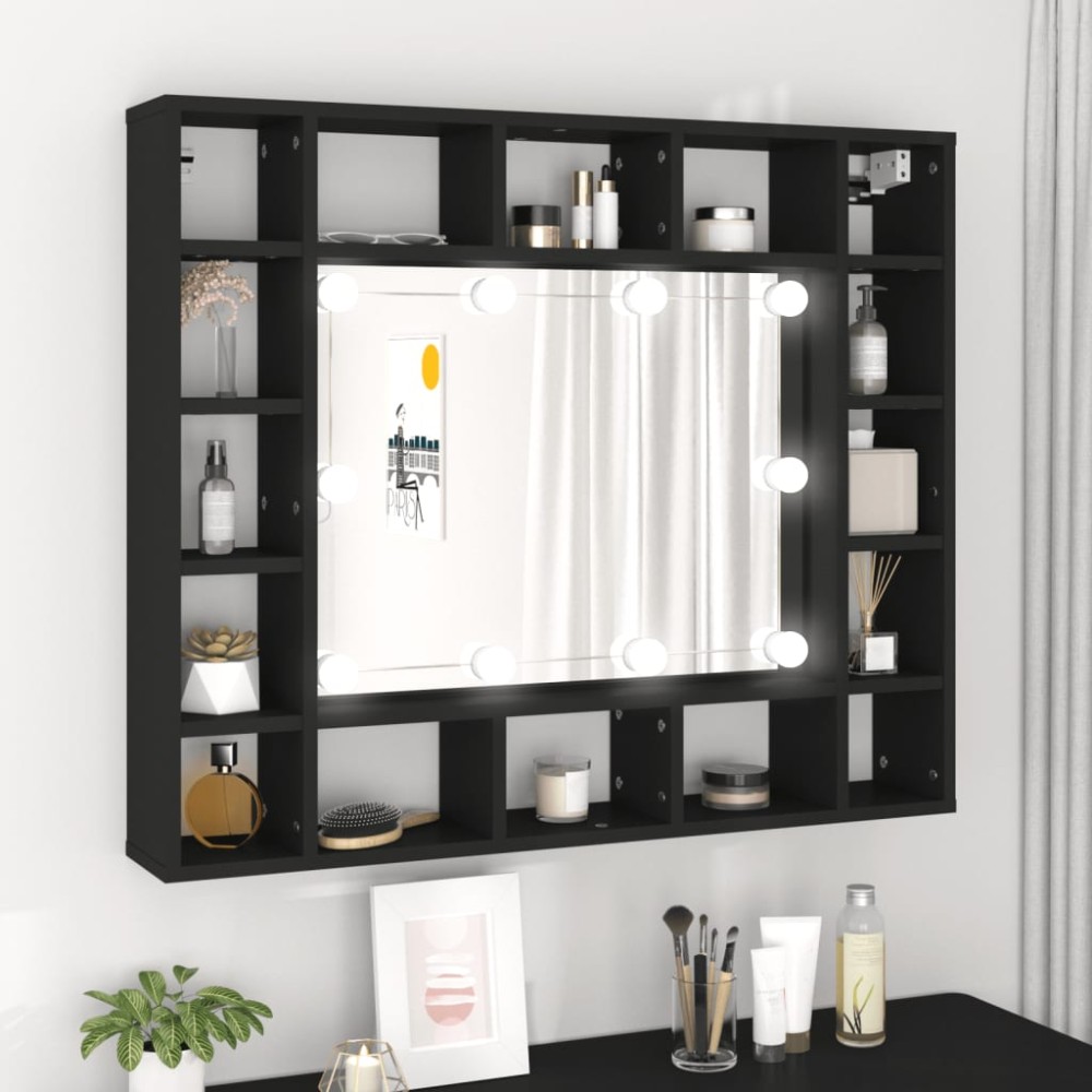 vidaXL Dulap cu oglindă cu LED, negru, 91x15x76,5 cm