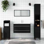 vidaXL Dulap de baie cu oglindă, negru, lemn prelucrat vidaXL Dulap de baie cu oglindă, negru, lemn prelucrat