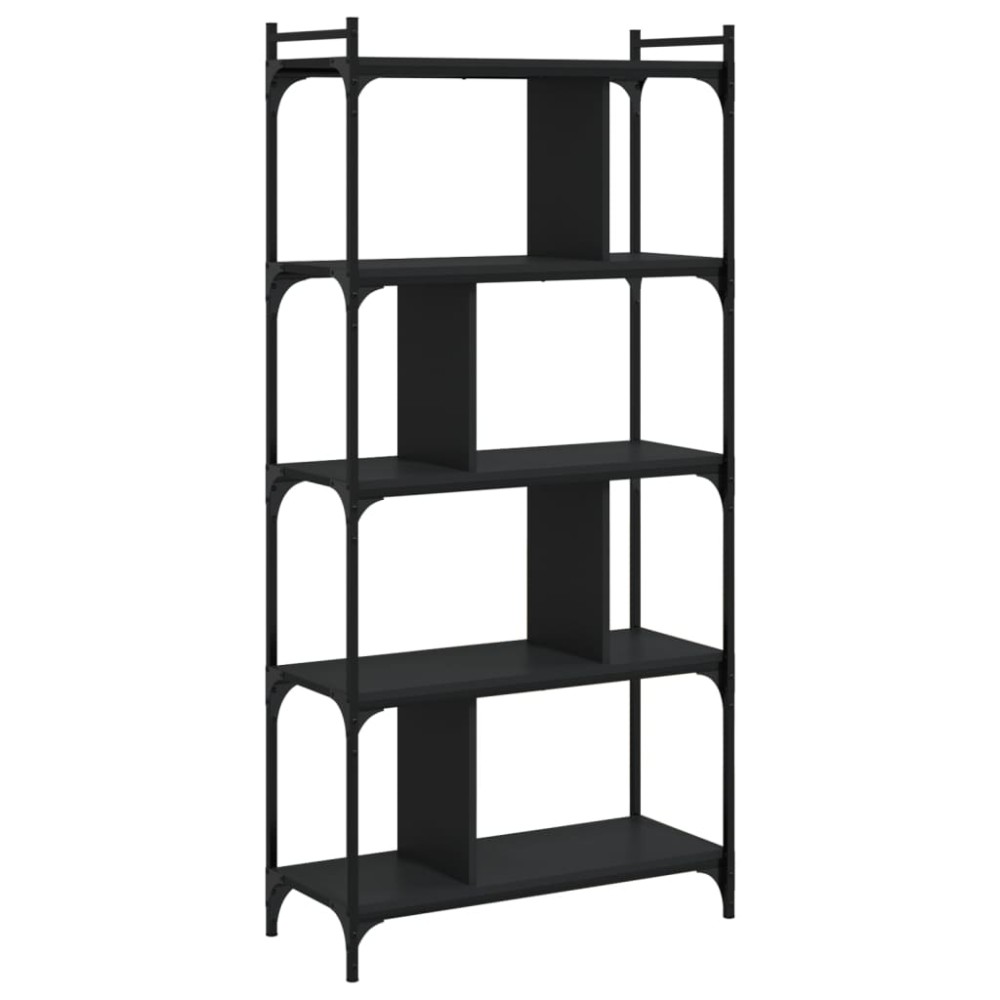 vidaXL Bibliotecă cu 5 niveluri, negru, 76x32x158 cm, lemn prelucrat