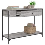 vidaXL Măsuță consolă, gri sonoma, 100x34,5x75 cm, lemn prelucrat vidaXL Măsuță consolă, gri sonoma, 100x34,5x75 cm, lemn prelucrat
