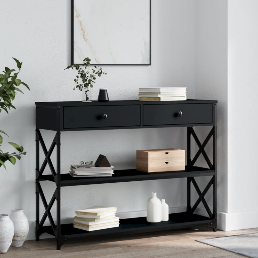 vidaXL Măsuță consolă, negru, 100x28x75 cm, lemn compozit