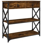 vidaXL Măsuță consolă, stejar fumuriu, 75x28x75 cm, lemn prelucrat vidaXL Măsuță consolă, stejar fumuriu, 75x28x75 cm, lemn prelucrat