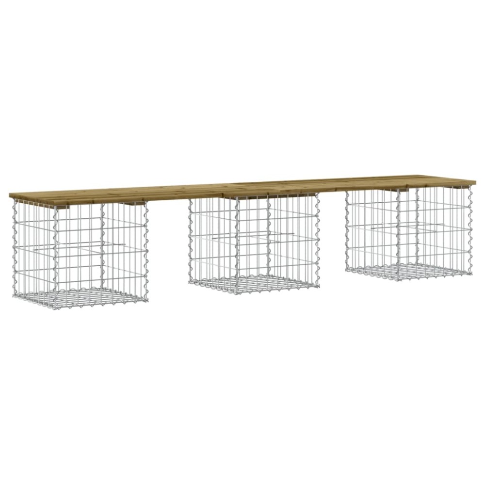 vidaXL Bancă grădină, design gabion, 203x44x42 cm, lemn pin impregnat