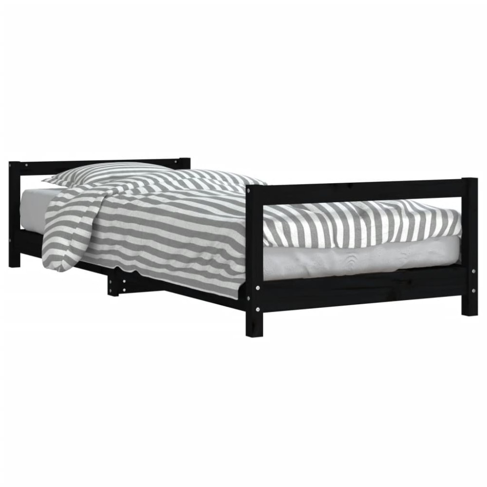 vidaXL Cadru de pat pentru copii, negru, 90x190 cm, lemn masiv de pin
