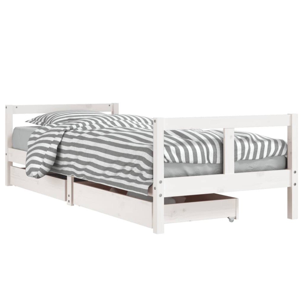 vidaXL Cadru pat copii cu sertare, alb, 80x200 cm, lemn masiv de pin
