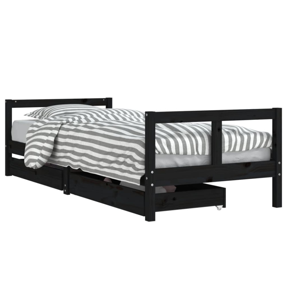 vidaXL Cadru pat copii cu sertare, negru, 80x200 cm, lemn masiv de pin