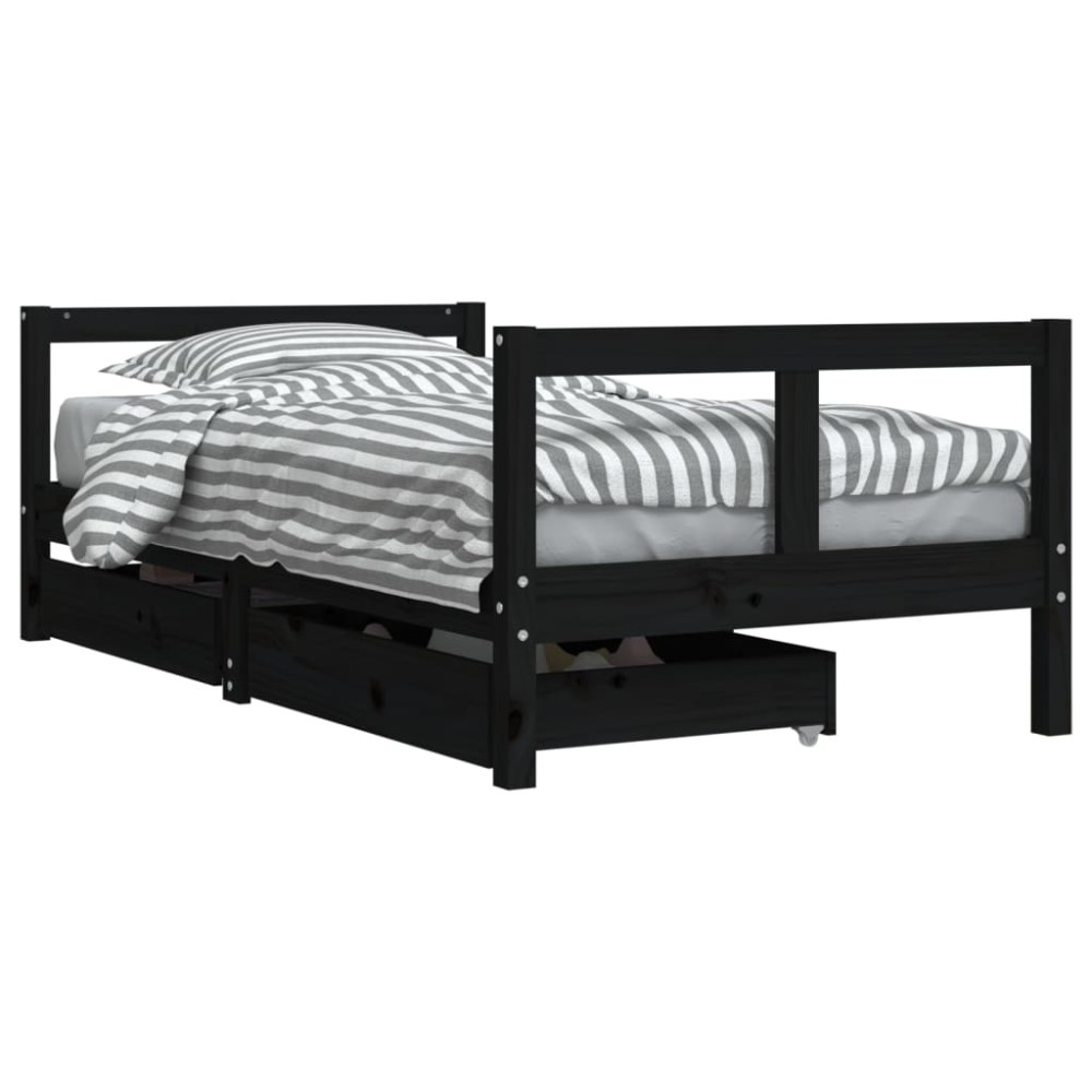 vidaXL Cadru de pat copii cu sertare, negru, 80x160 cm, lemn masiv pin