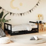 vidaXL Cadru de pat copii cu sertare, negru, 80x160 cm, lemn masiv pin vidaXL Cadru de pat copii cu sertare, negru, 80x160 cm, lemn masiv pin