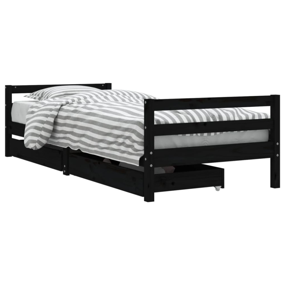 vidaXL Cadru pat copii cu sertare, negru, 80x200 cm, lemn masiv de pin