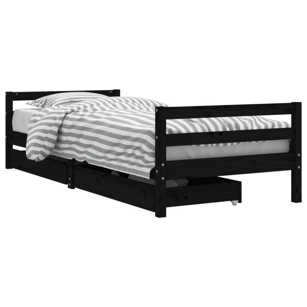vidaXL Cadru de pat copii cu sertare, negru, 90x200 cm, lemn masiv pin