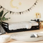 vidaXL Cadru de pat copii cu sertare, negru, 90x200 cm, lemn masiv pin vidaXL Cadru de pat copii cu sertare, negru, 90x200 cm, lemn masiv pin