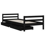 vidaXL Cadru de pat copii cu sertare, negru, 90x200 cm, lemn masiv pin vidaXL Cadru de pat copii cu sertare, negru, 90x200 cm, lemn masiv pin