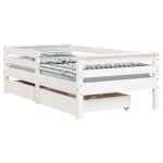 vidaXL Cadru de pat copii cu sertare, alb, 70x140 cm, lemn masiv pin vidaXL Cadru de pat copii cu sertare, alb, 70x140 cm, lemn masiv pin