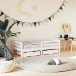 vidaXL Cadru de pat copii cu sertare, alb, 70x140 cm, lemn masiv pin vidaXL Cadru de pat copii cu sertare, alb, 70x140 cm, lemn masiv pin