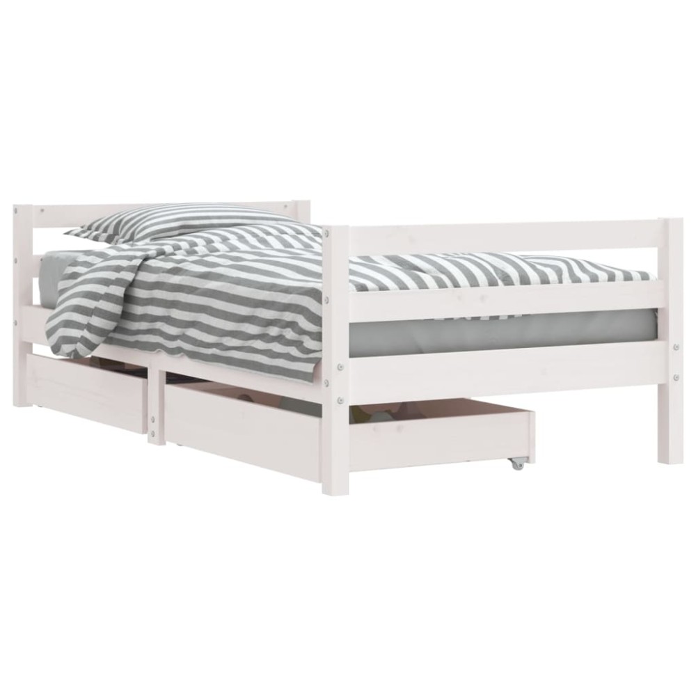 vidaXL Cadru de pat copii cu sertare, alb, 80x160 cm, lemn masiv pin