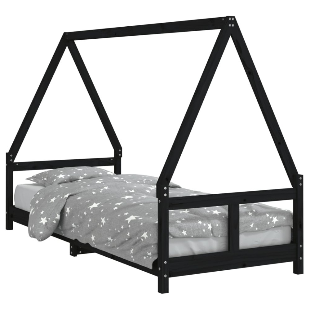 vidaXL Cadru de pat pentru copii, negru, 80x200 cm, lemn masiv de pin