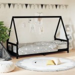 vidaXL Cadru de pat pentru copii, negru, 80x200 cm, lemn masiv de pin vidaXL Cadru de pat pentru copii, negru, 80x200 cm, lemn masiv de pin