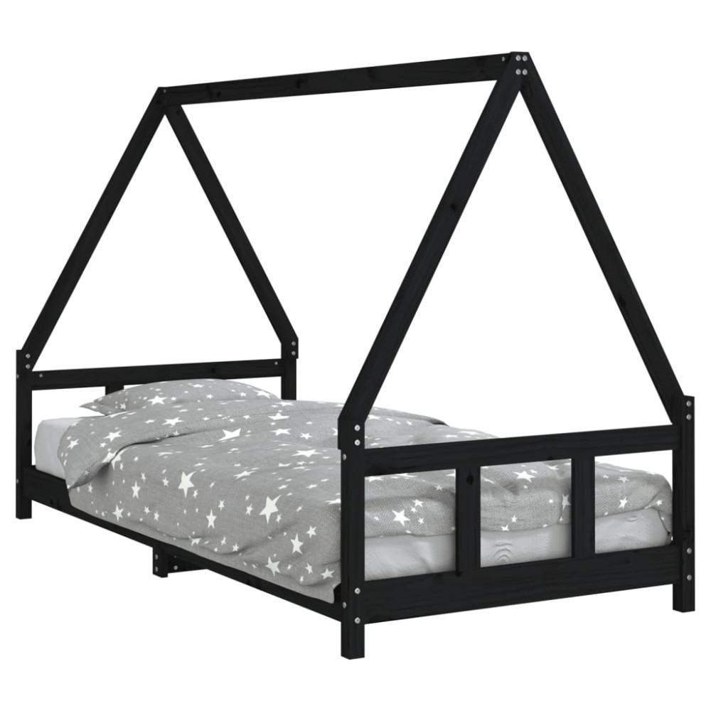 vidaXL Cadru pat pentru copii, negru, 90x200 cm, lemn masiv de pin