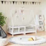 vidaXL Cadru de pat pentru copii, alb, 70x140 cm, lemn masiv de pin vidaXL Cadru de pat pentru copii, alb, 70x140 cm, lemn masiv de pin
