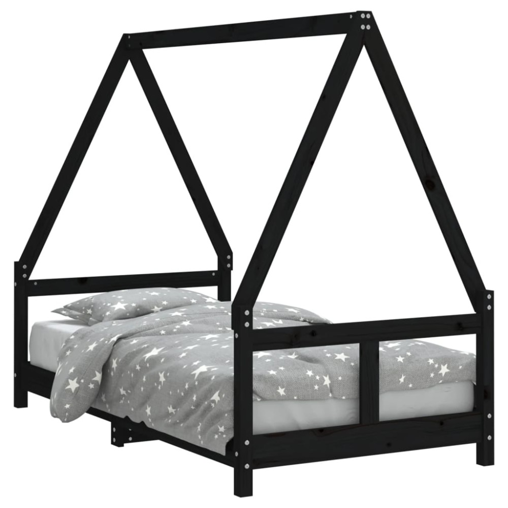 vidaXL Cadru de pat pentru copii, negru, 80x160 cm, lemn masiv de pin