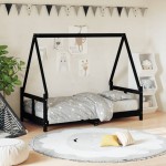 vidaXL Cadru de pat pentru copii, negru, 80x160 cm, lemn masiv de pin vidaXL Cadru de pat pentru copii, negru, 80x160 cm, lemn masiv de pin