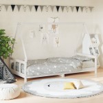 vidaXL Cadru de pat pentru copii, alb, 90x190 cm, lemn masiv de pin vidaXL Cadru de pat pentru copii, alb, 90x190 cm, lemn masiv de pin